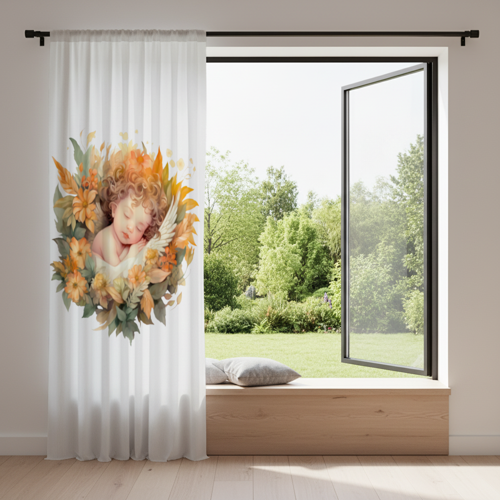 Sleeping Cherub in Cottagecore Flowers Drapes