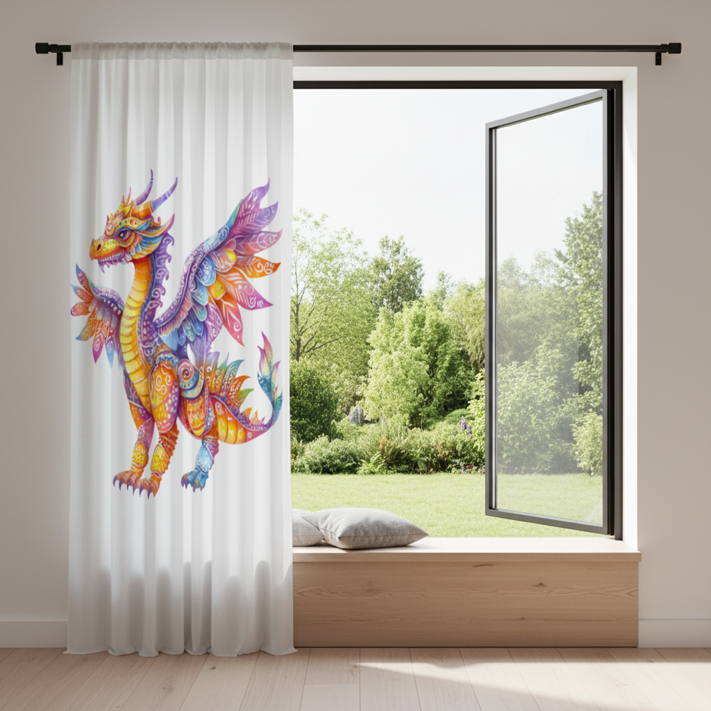 Vibrant Rainbow Mythical Dragon Drapes