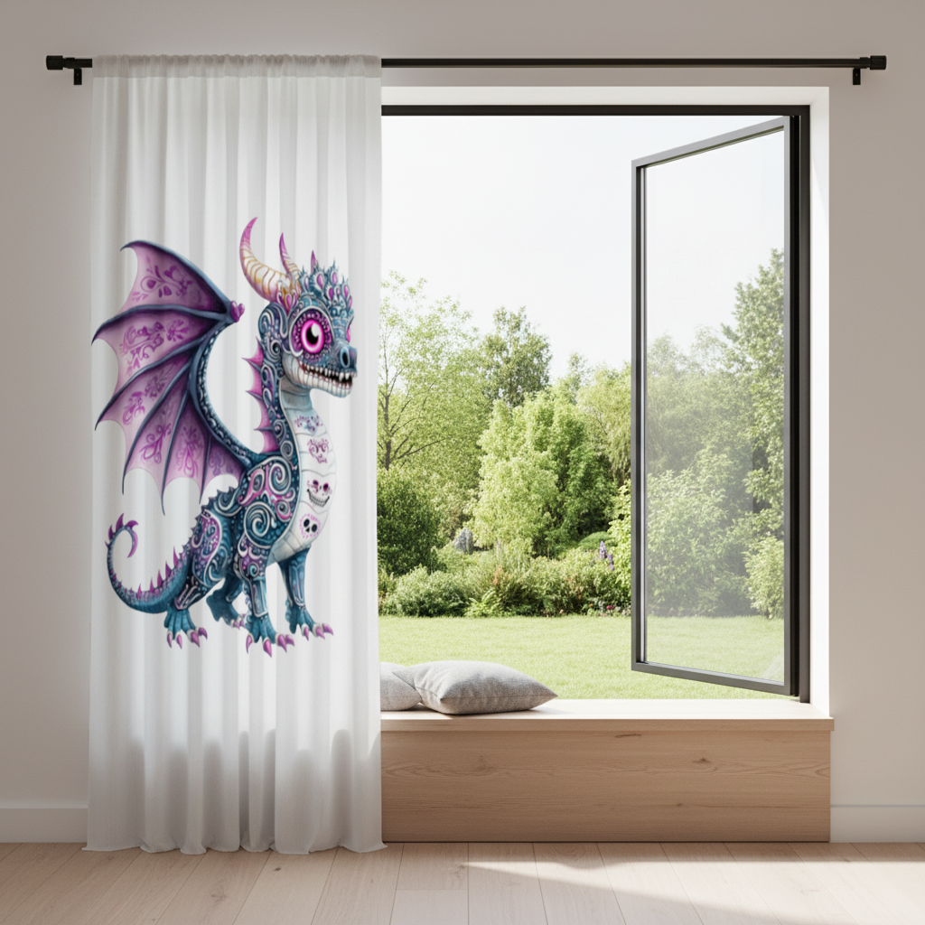 Purple Sugar Skull Dragon Drapes