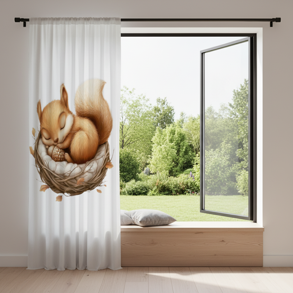 Sleeping Baby Squirrel in Nest Drapes