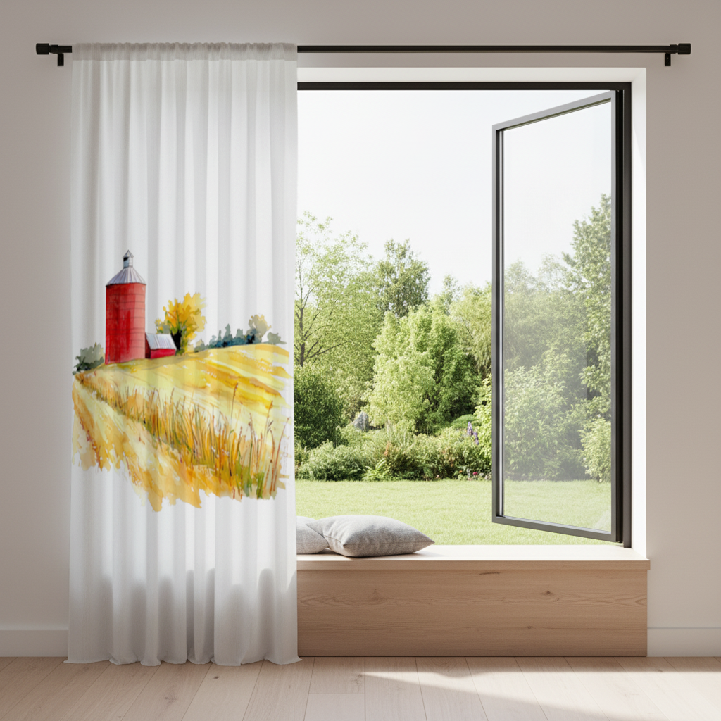 Red Farm Silo and Golden Wheat Field Drapes