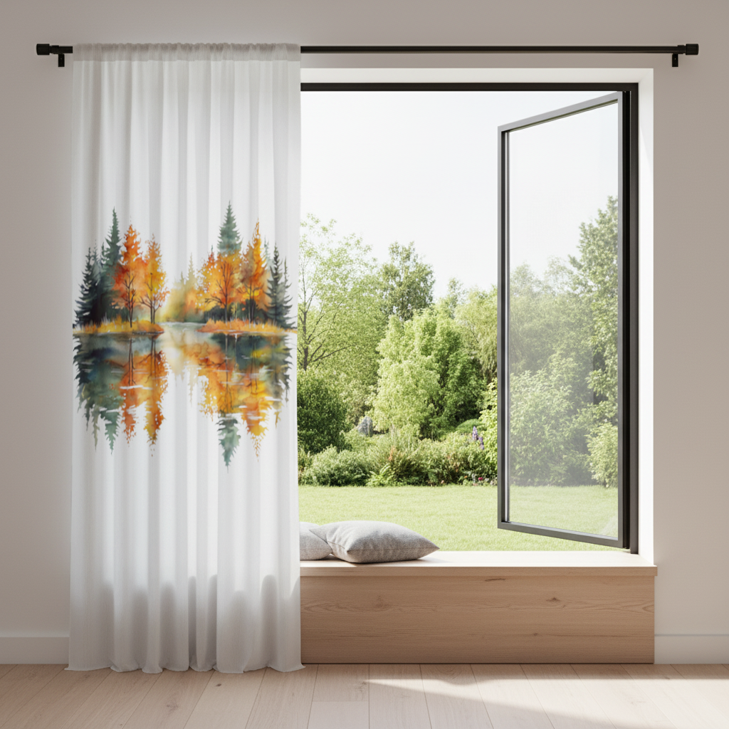 Autumn Forest Lake Reflection Drapes