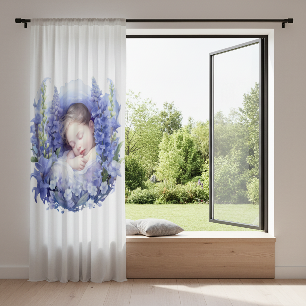 Sleeping Baby Blue Larkspur Drapes
