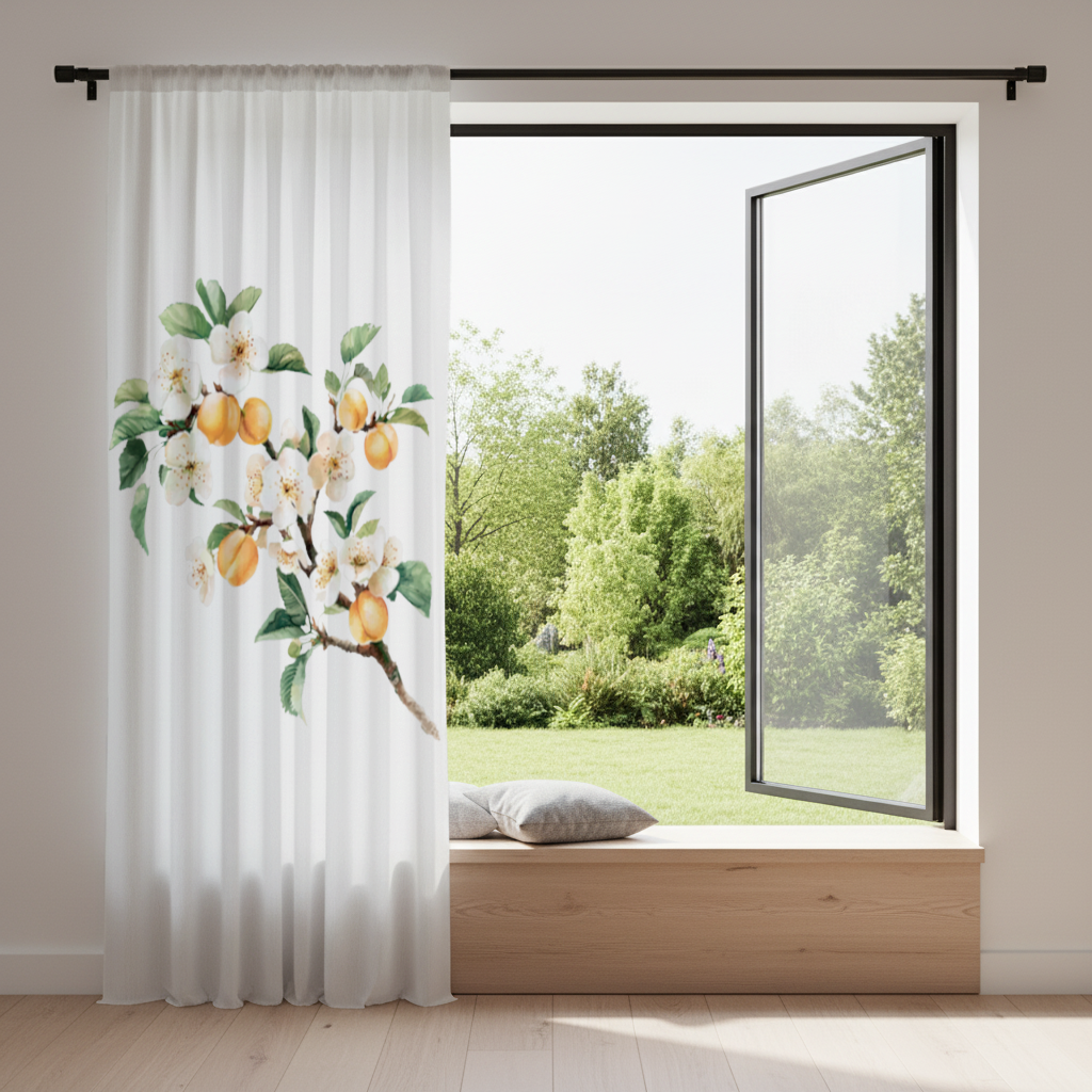 Watercolor Apricot Blossom Branch Drapes