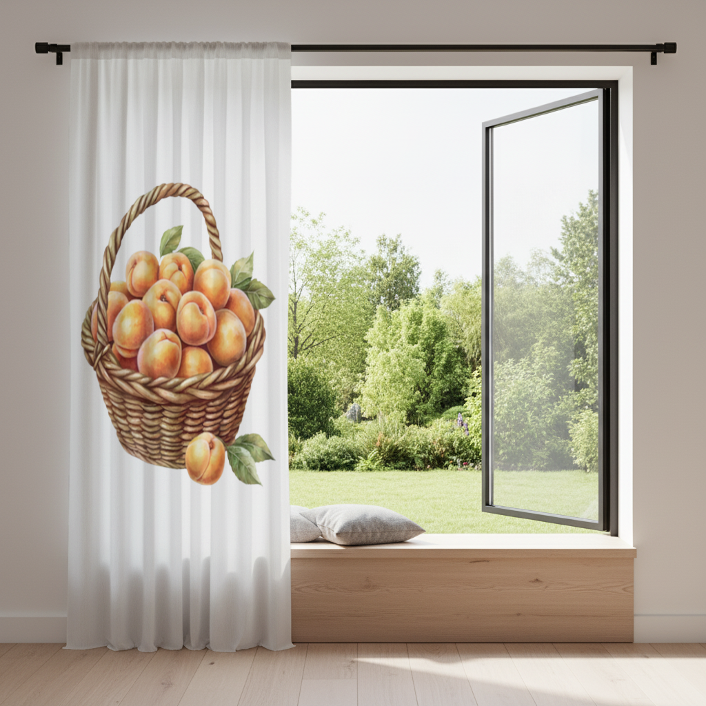 Fresh Peaches in Wicker Basket Drapes