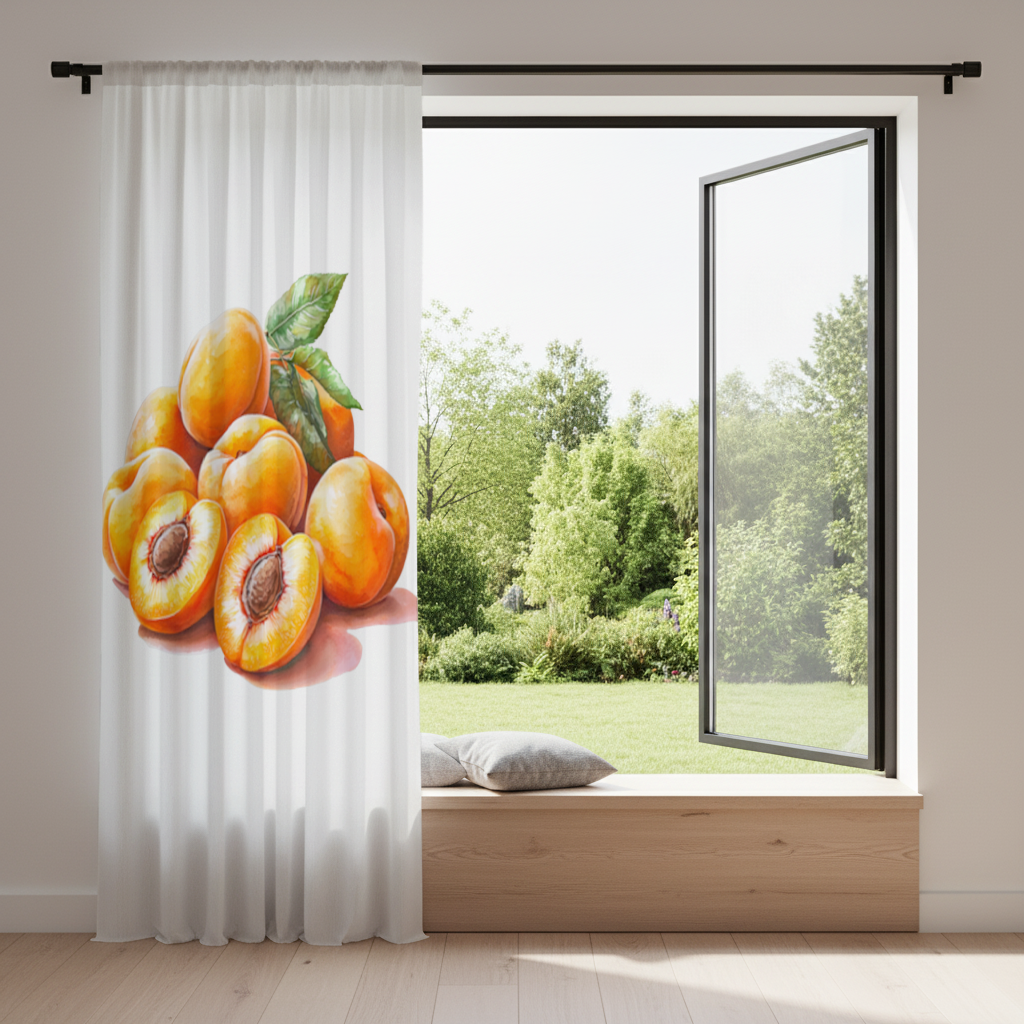Watercolor Apricot and Leaves Drapes