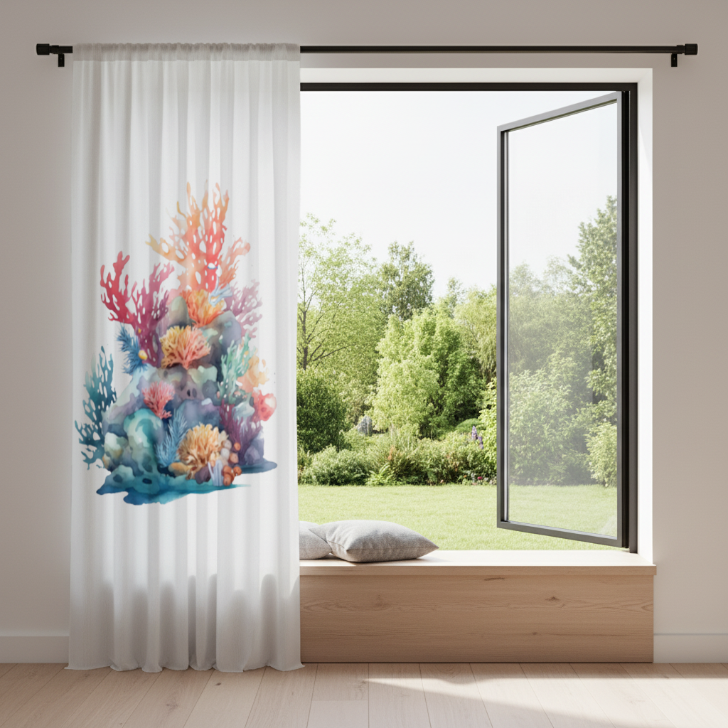Vibrant Watercolor Coral Reef Scene Drapes