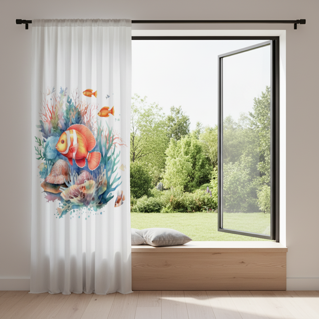 Watercolor Clownfish and Tropical Coral Reef Drapes