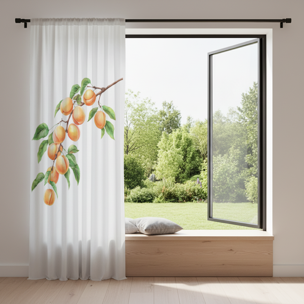 Ripe Orange Apricot Fruit Branch Drapes