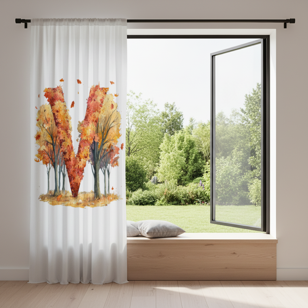 Orange Autumn Forest Letter M Drapes