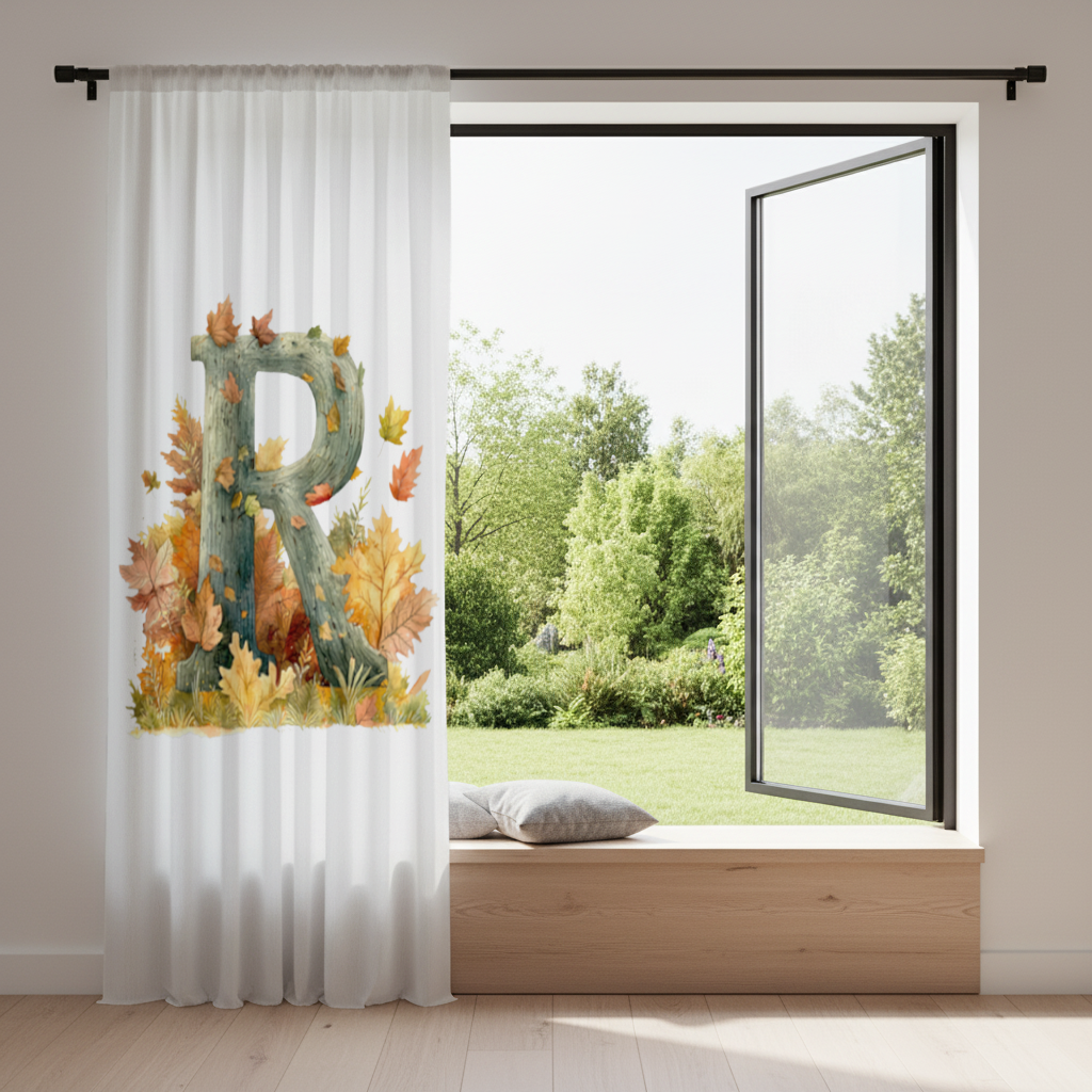 Autumn Letter R with Fall Leaves Drapes