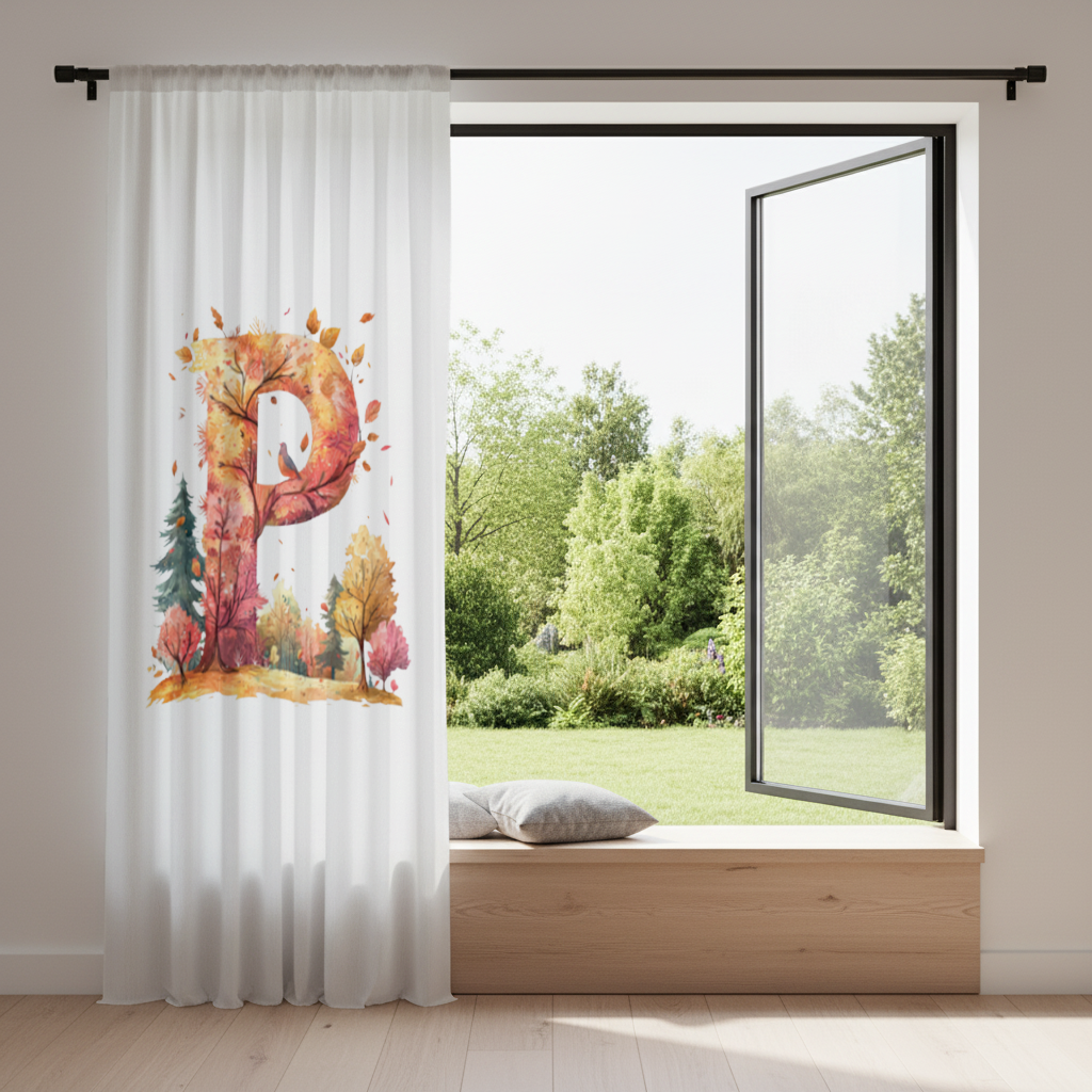 Autumn Forest Letter P with Bird Drapes