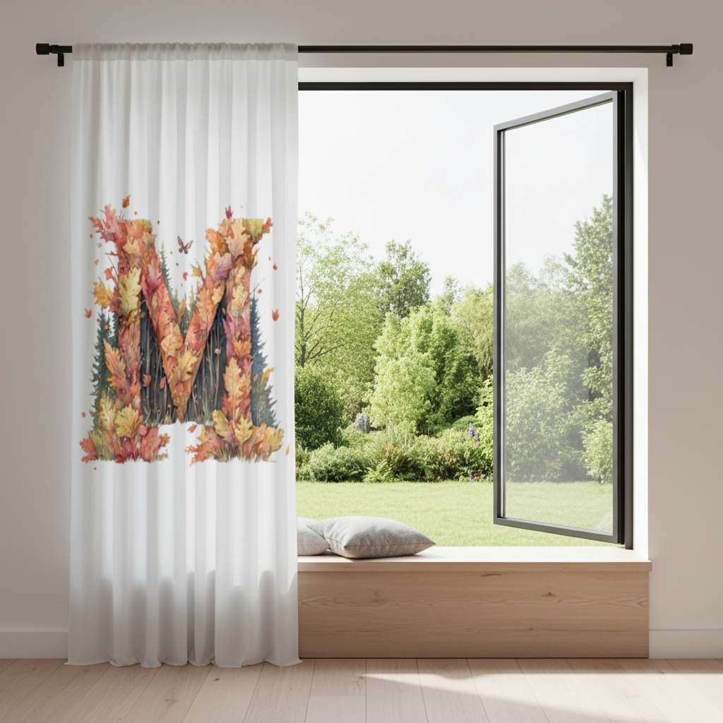 Autumn Letter M With Fall Leaves Drapes