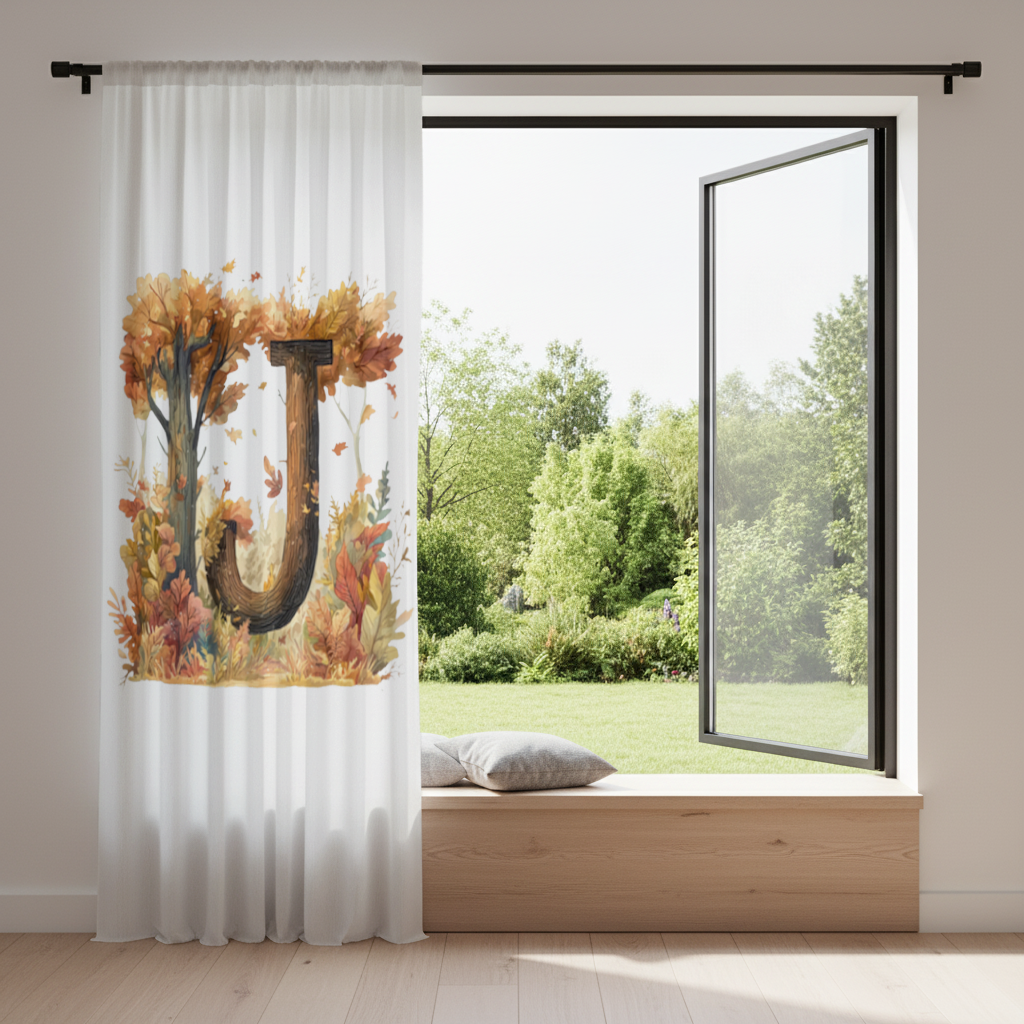 Fall Leaves Wooden Letter J Drapes