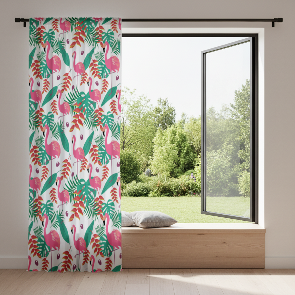 Pink Flamingo Tropical Leaves Drapes