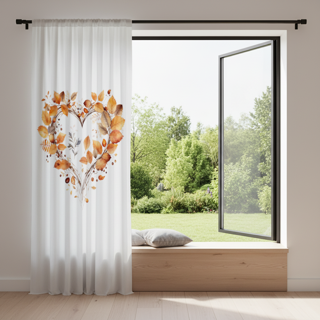 Orange Autumn Leaves Heart Drapes