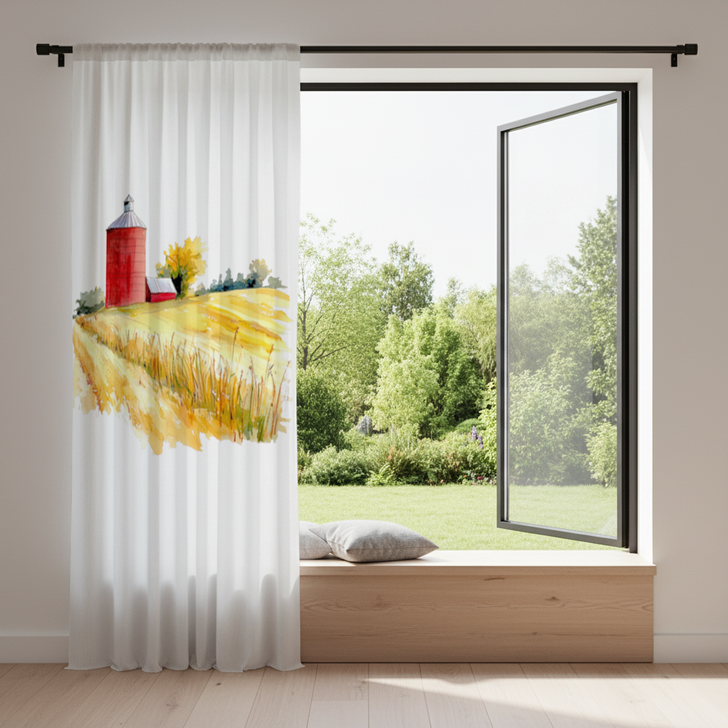 Red Farm Silo and Golden Wheat Field 