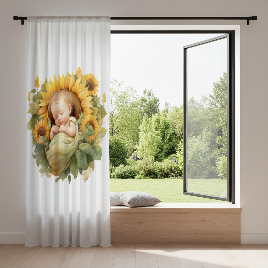 Sleeping Baby in Sunflower Drapes