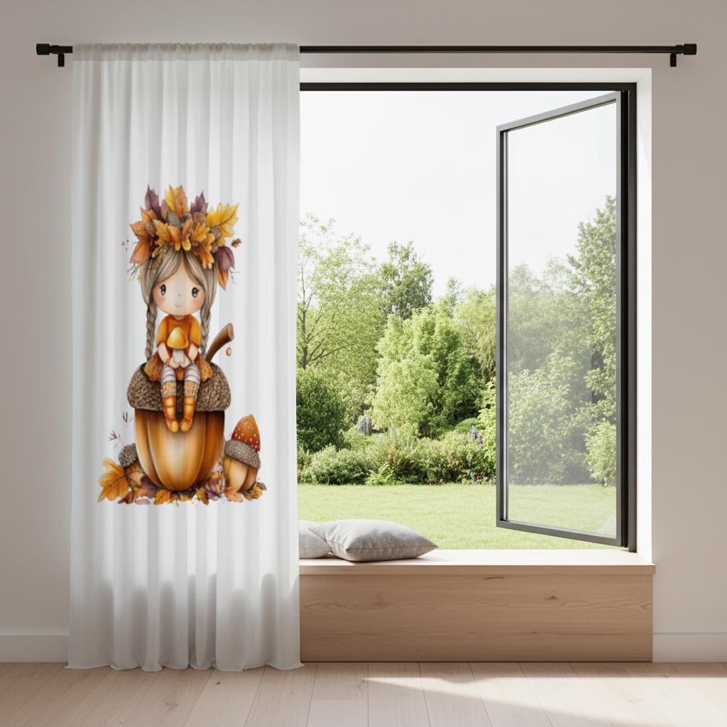 Autumn Acorn Mushroom Girl Drapes