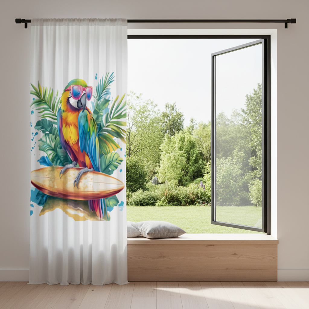 Surfing Parrot with Pink Sunglasses Drapes