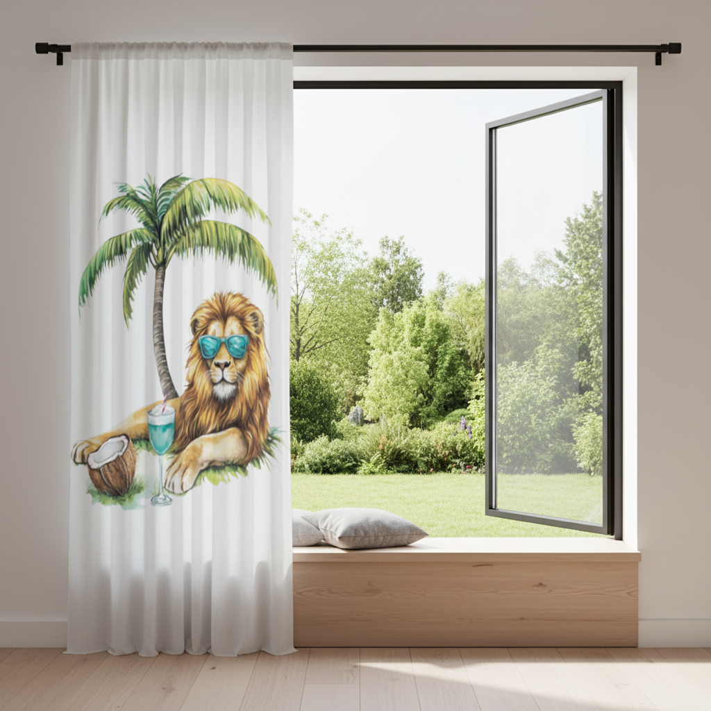 Summer Vibe Lion Under Palm Tree Drapes