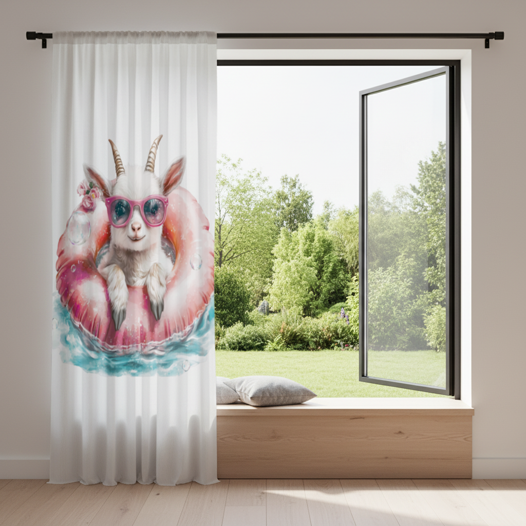 Baby Goat in Pink Pool Ring Drapes