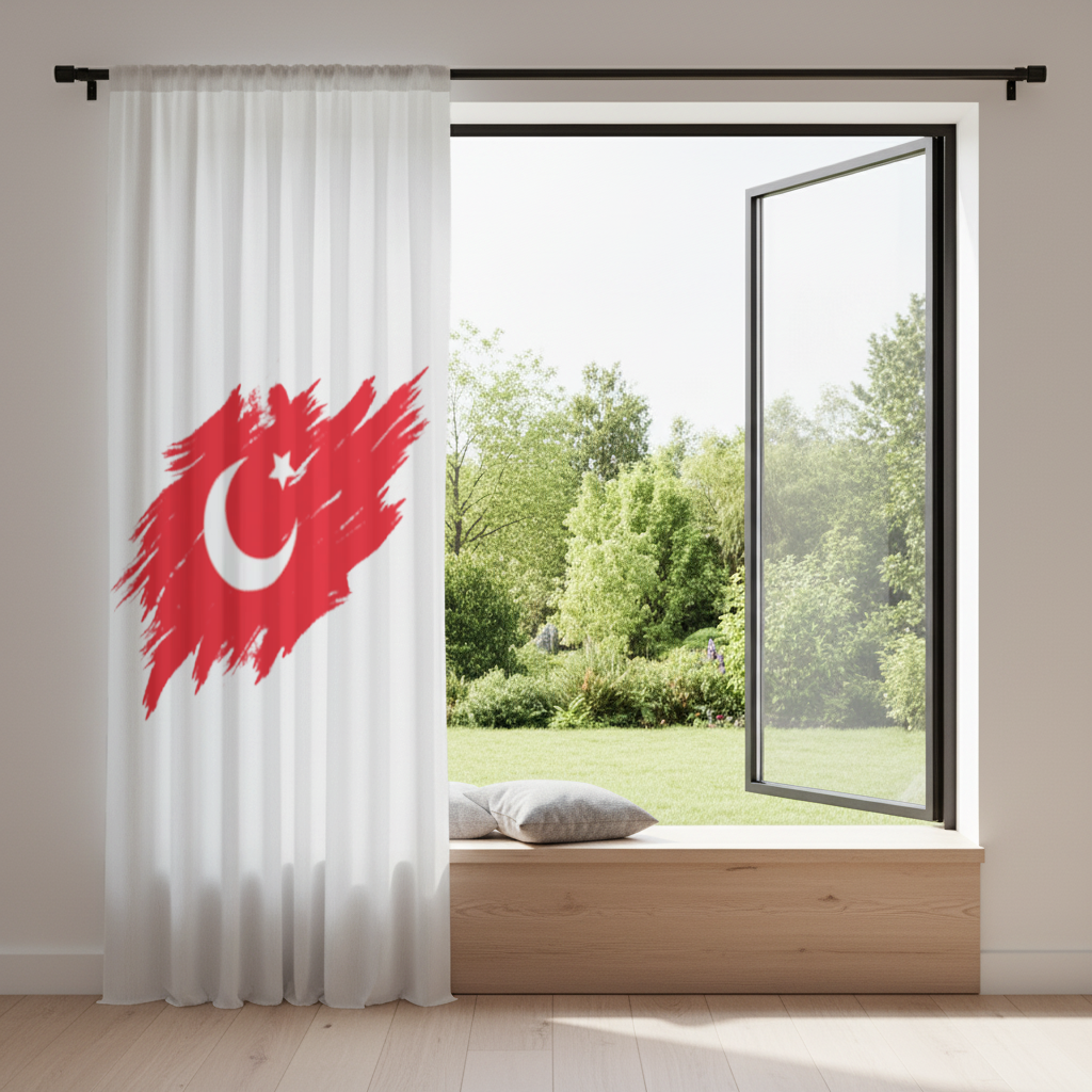 Brushstroke Turkish Flag Crescent Moon Drapes