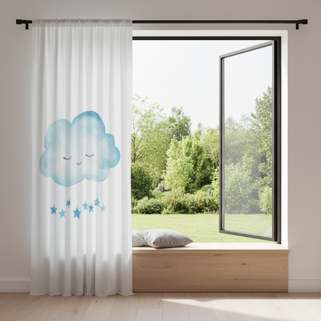 Mavi Uyuyan Bulut ve Sallanan Yıldızlar Fon Perde