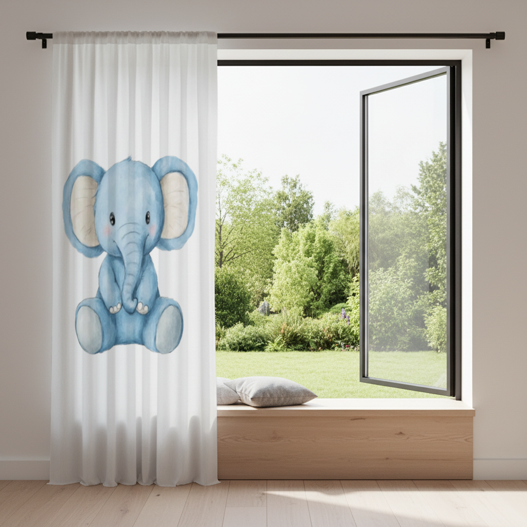 Mavi Suluboya Bebek Fil Fon Perde