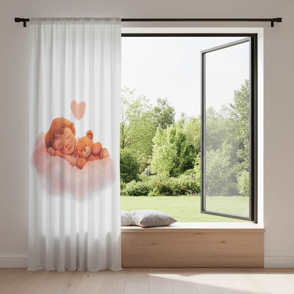 Sleeping Baby on Cloud with Teddy Bear Drapes