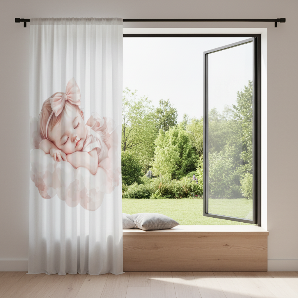 Pembe Kurdeleli Uyuyan Kız Bebek Fon Perde