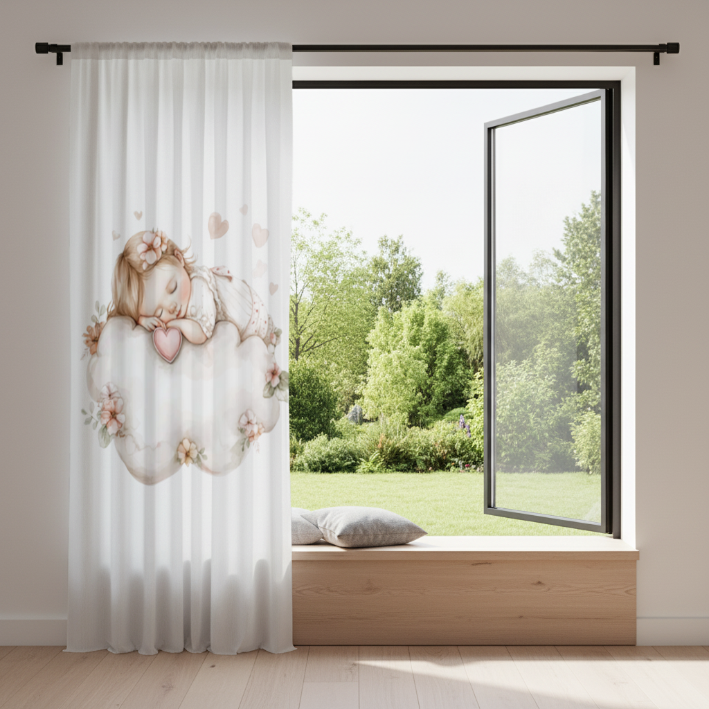 Sleeping Baby Girl on Floral Cloud Drapes