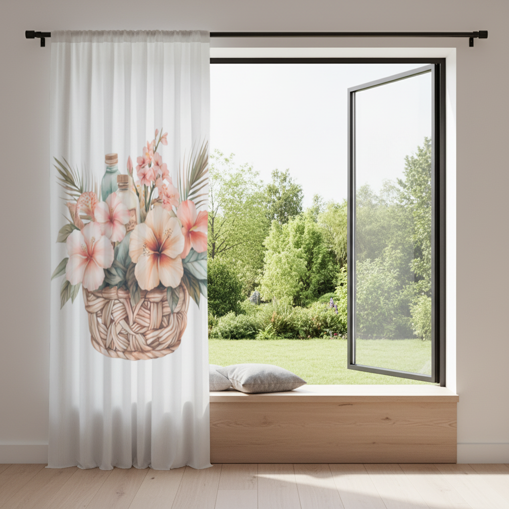 Tropical Hibiscus Flower Woven Basket Drapes
