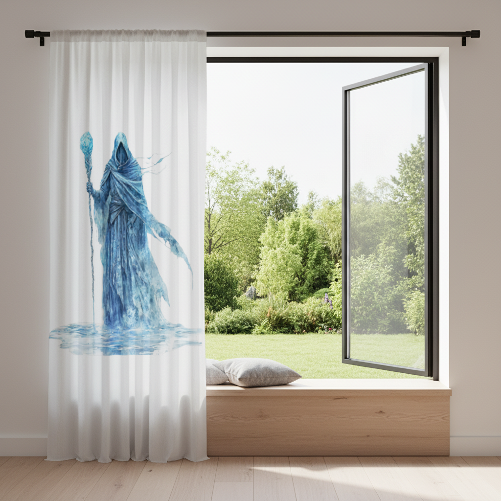 Blue Frost Mage Hooded Wizard Staff Drapes