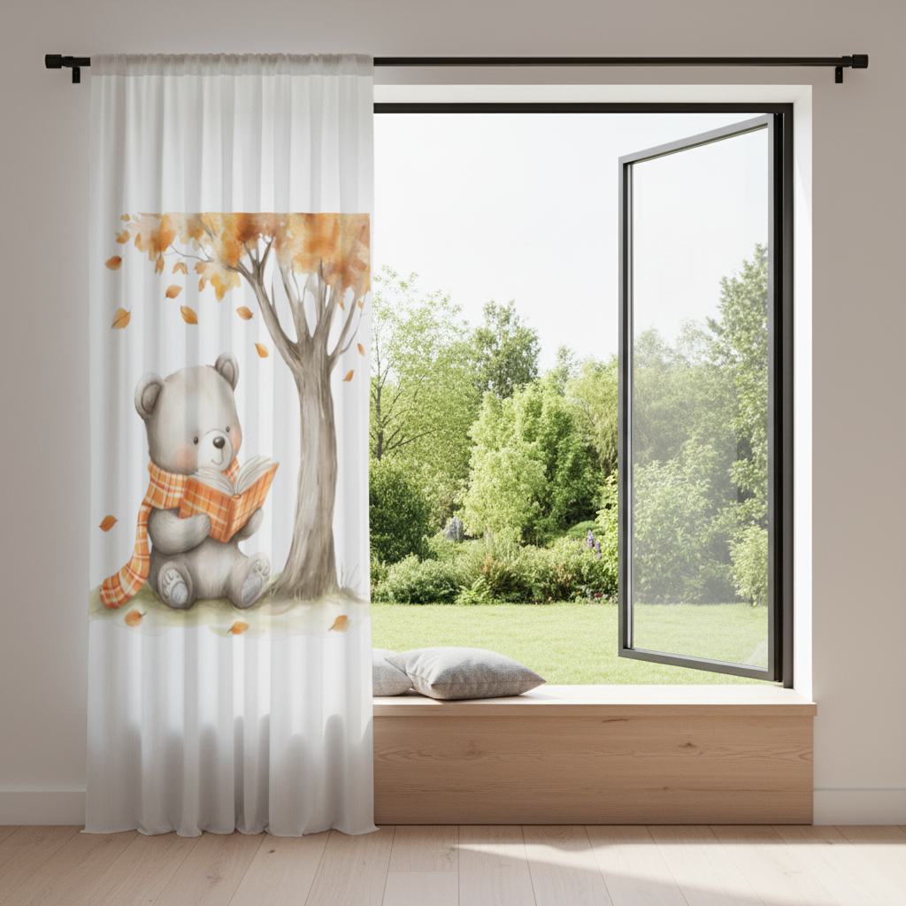 Reading Bear with Orange Scarf Drapes