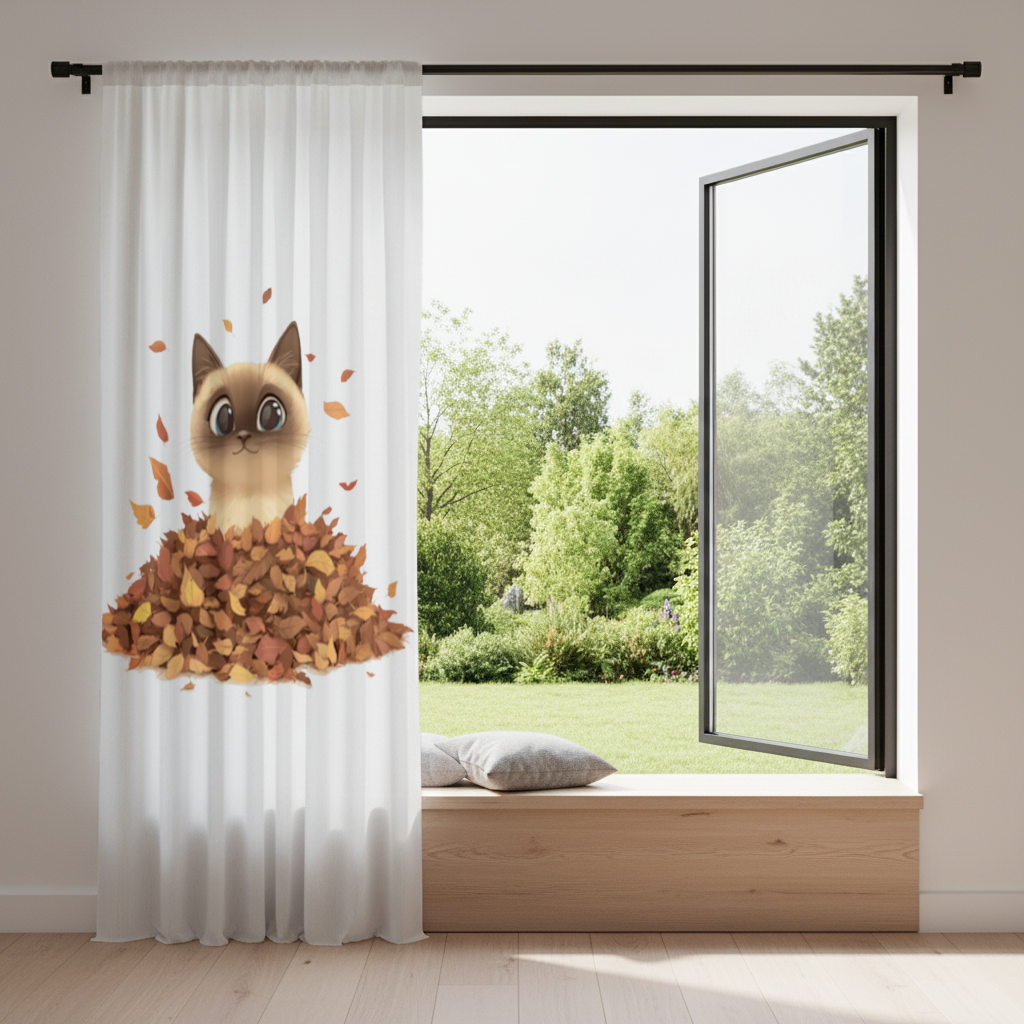 Yaprak Yığınındaki Siyam Kedisi Fon Perde