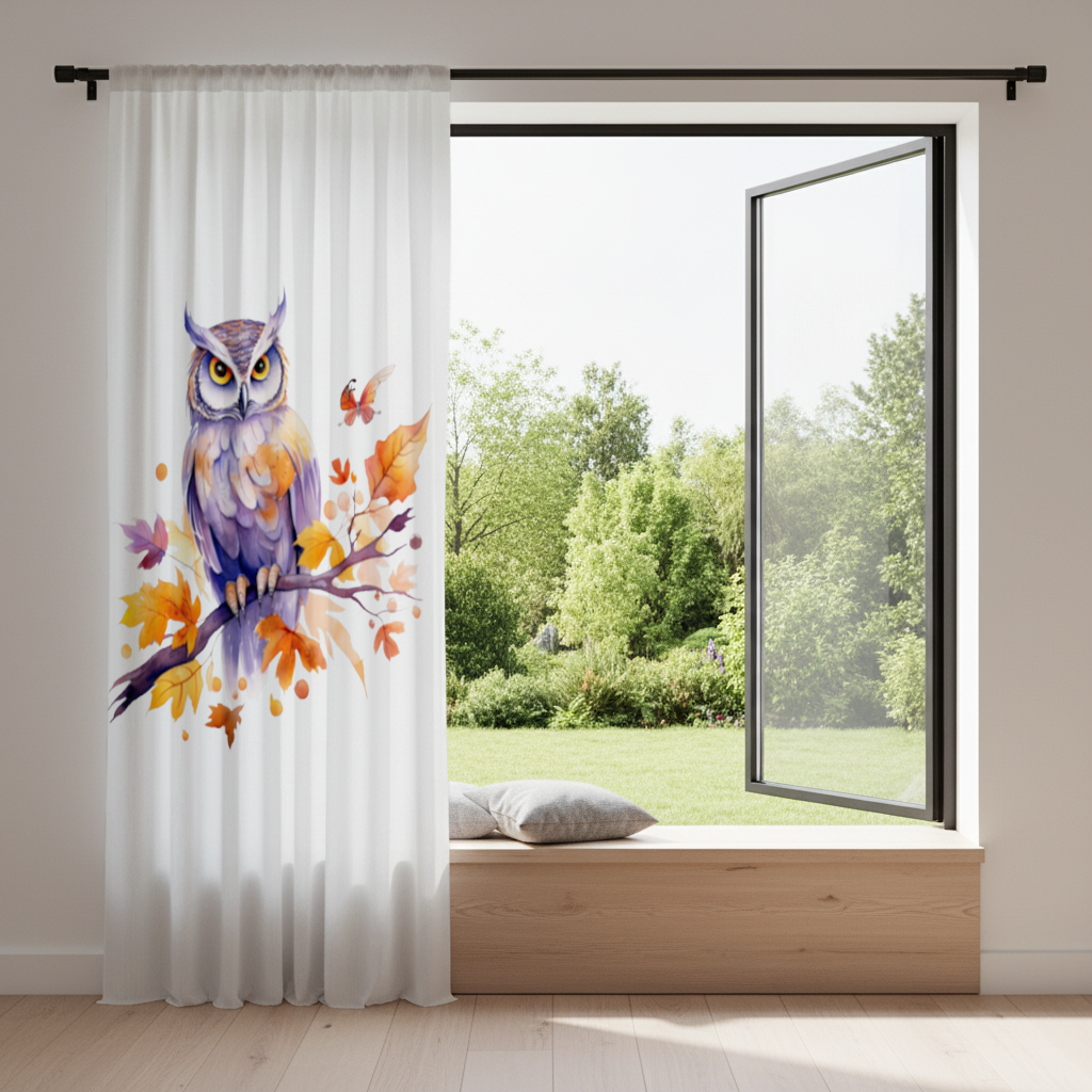 Suluboya Sonbahar Baykuşu ve Kelebek Fon Perde