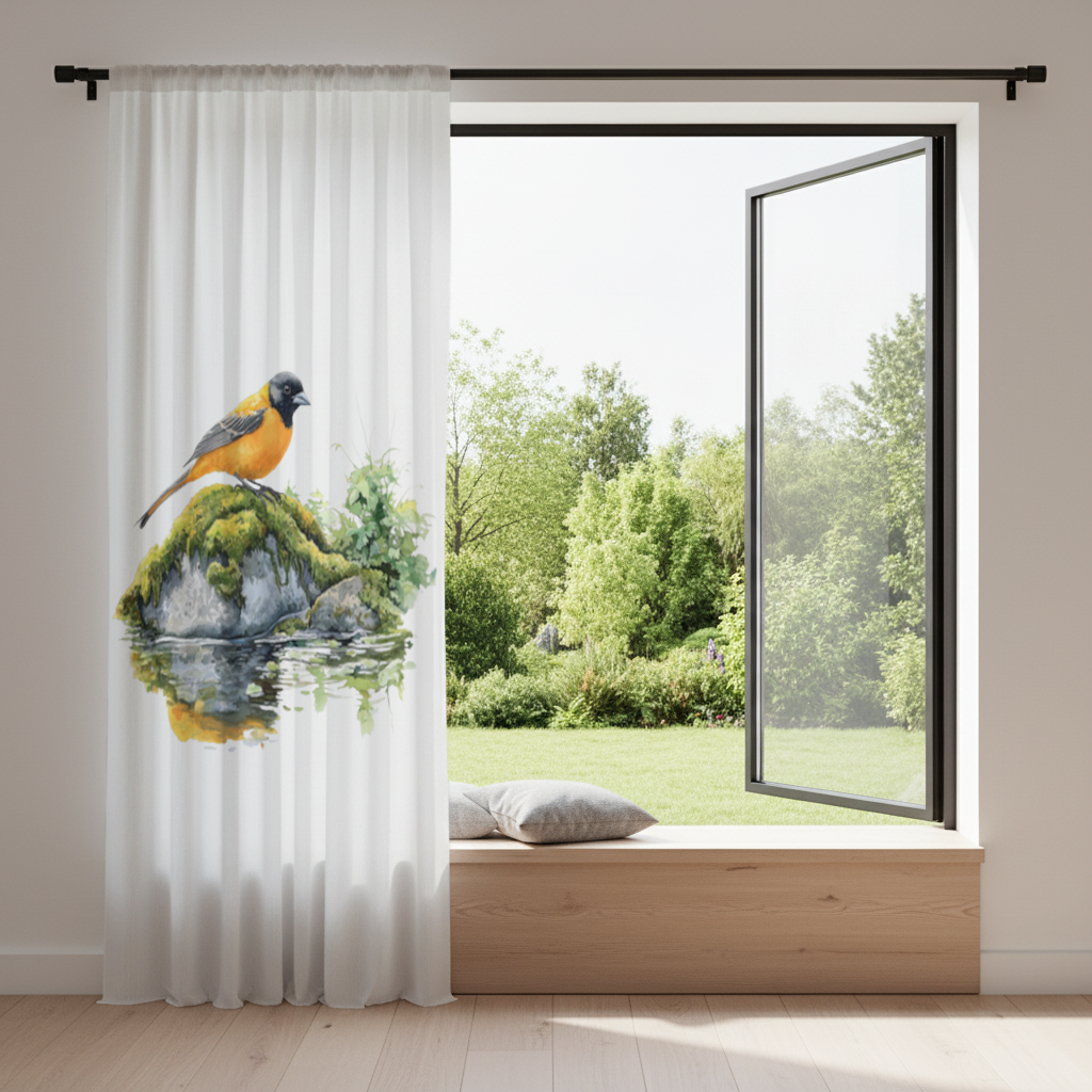 Orange Baltimore Oriole Bird Drapes