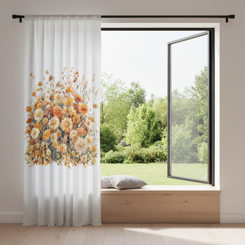 Watercolor Orange Wildflowers 