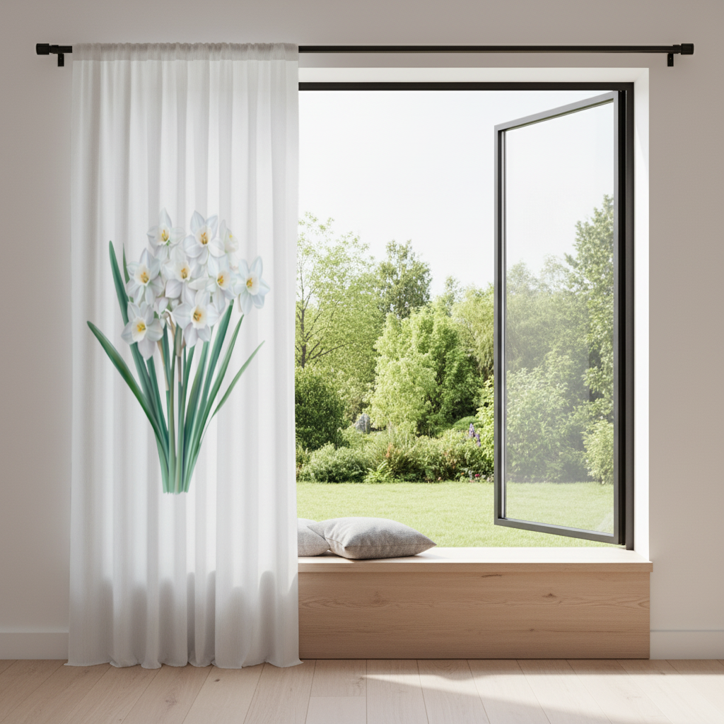 Beyaz Nergis Çiçeği Demeti Fon Perde