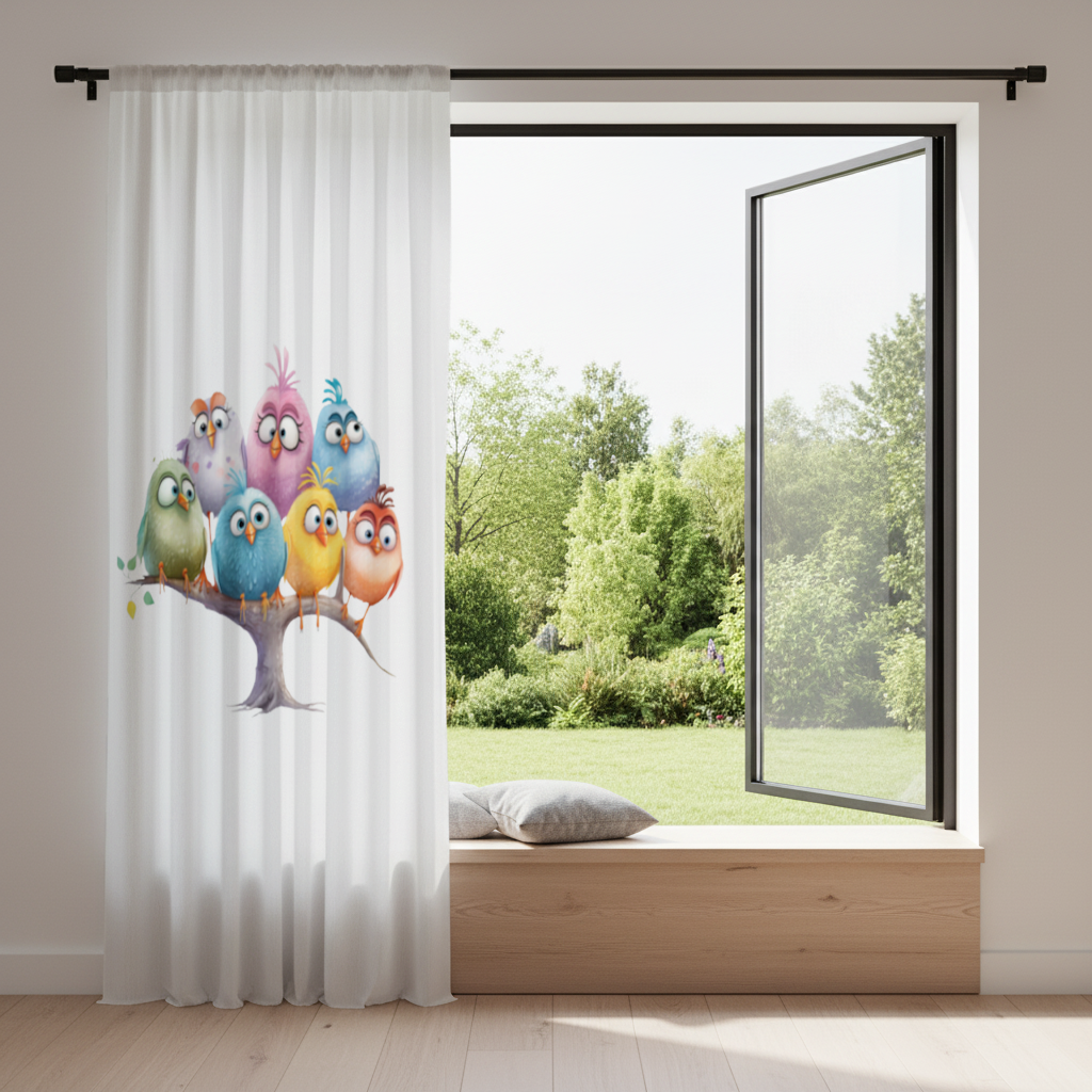 Whimsical Colorful Birds on Branch 