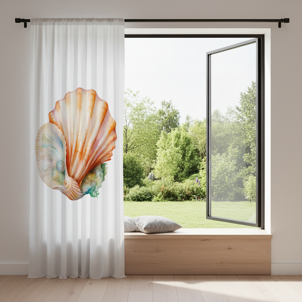 Iridescent Pearls in Orange Scallop Seashell Drapes