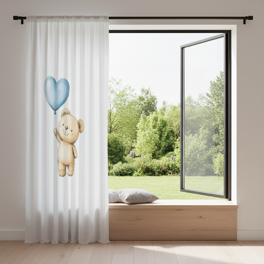 Cute Teddy Bear with Blue Heart Balloon 