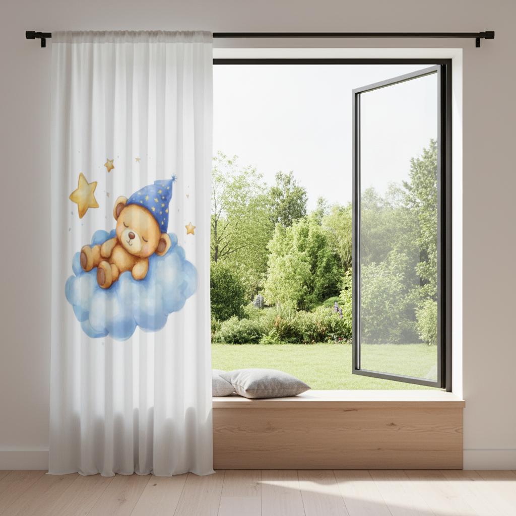 Sleeping Teddy Bear on a Cloud Drapes
