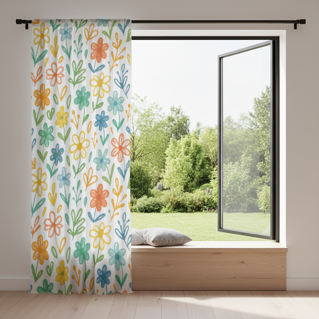 Colorful Boho Wildflowers Drapes