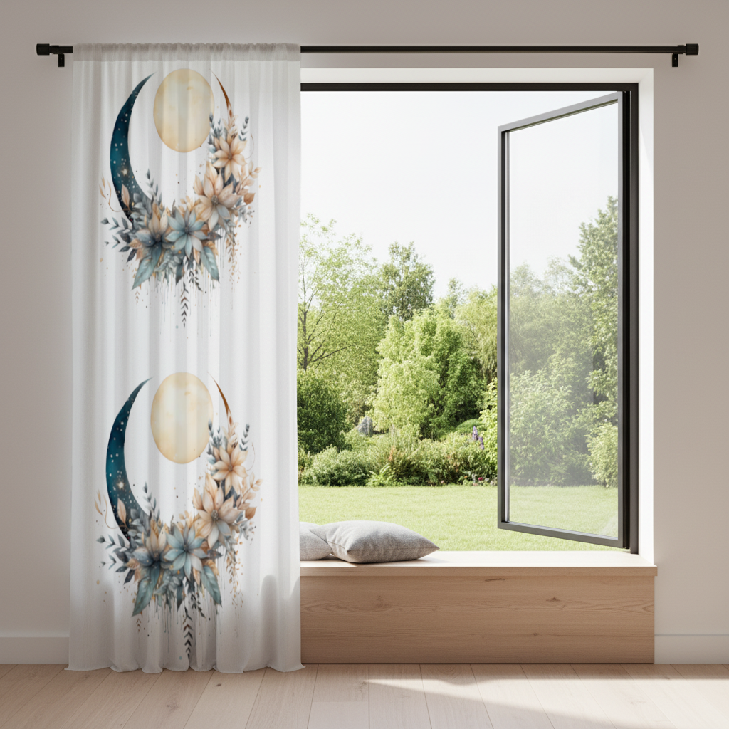 Celestial Boho Moon Floral Drapes