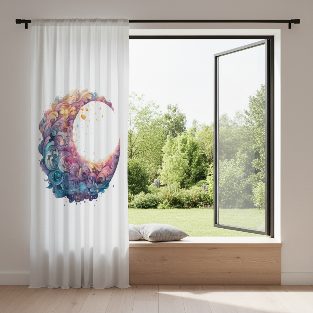 Colorful Swirled Celestial Moon Drapes