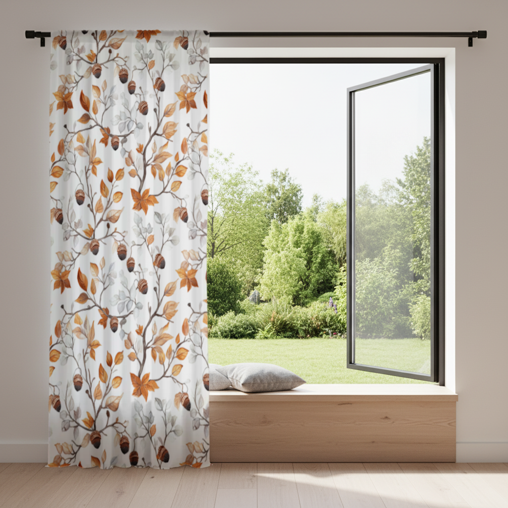 Watercolor Fall Acorns and Leaves Drapes