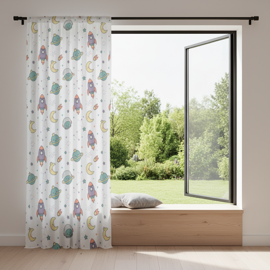 Cute Space Rocket Pattern Drapes