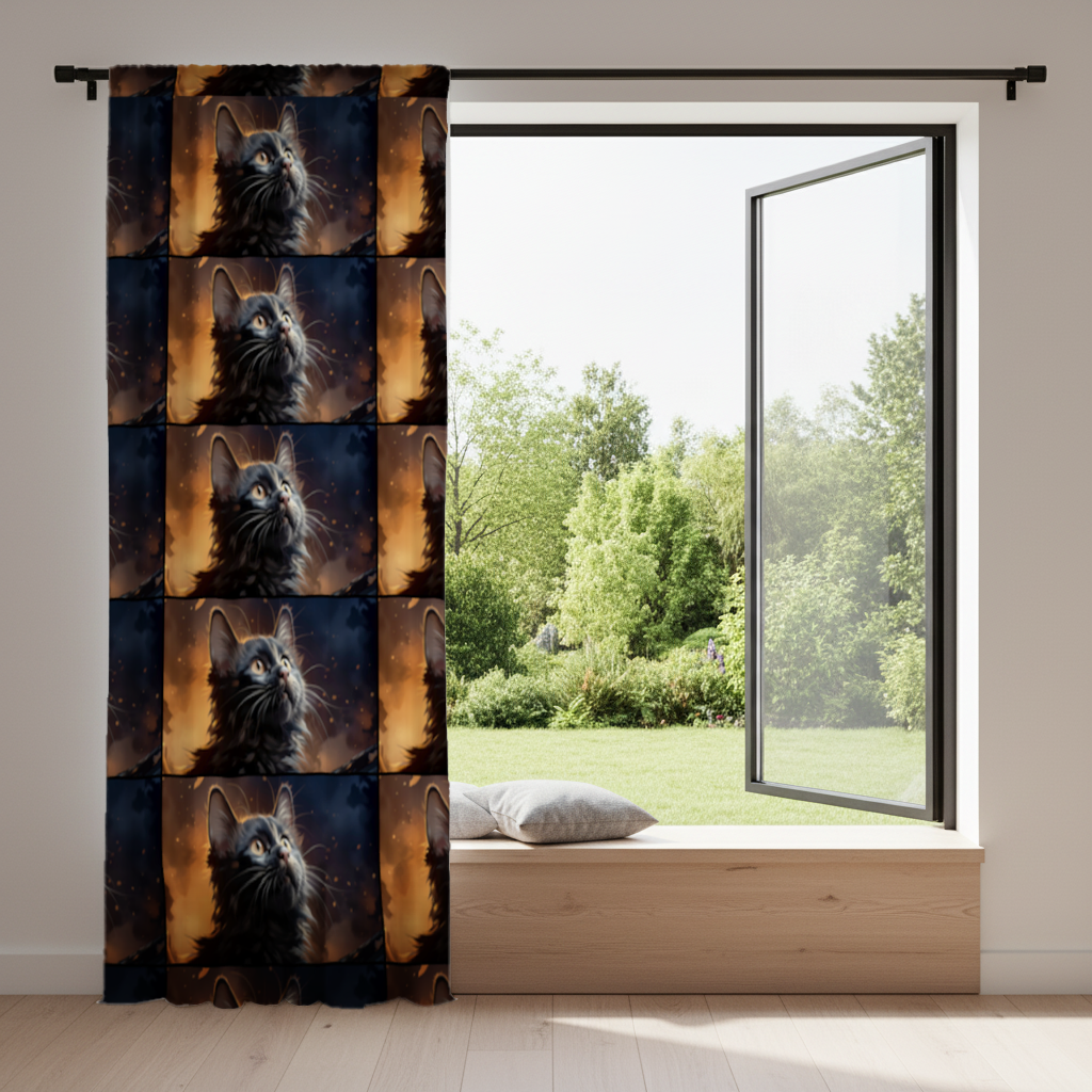Black Cat Digital Art Drapes